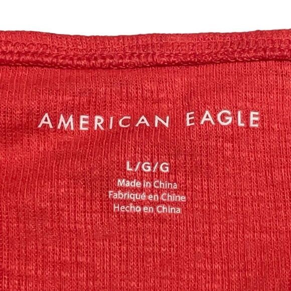 American Eagle Bright Coral V Neck Keyhole Top - L - Picture 4 of 8